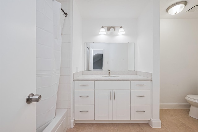 12230 Southmeadow Dr, Stafford, TX 77477 - bathroom with vanity, tile patterned floors, and bathing tub / shower combination