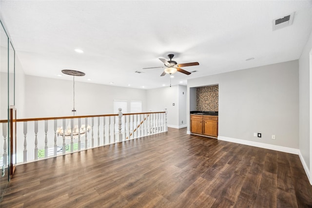 12414 Laneview Dr, Houston, TX 77070 - unfurnished room featuring a ceiling fan, dark wood-type flooring, and recessed lighting