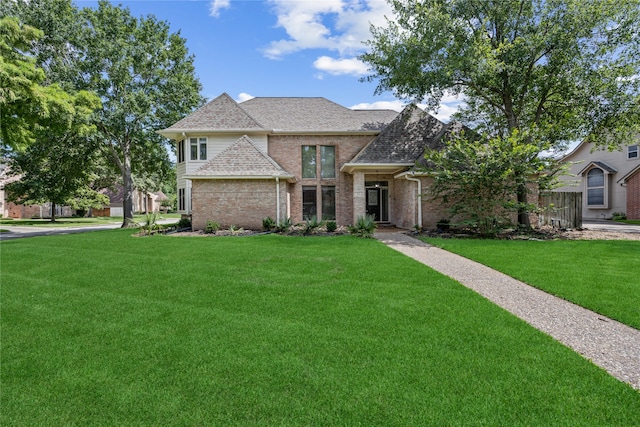 12414 Laneview Dr, Houston, TX 77070 - french provincial home featuring brick siding, a front lawn, and roof with shingles