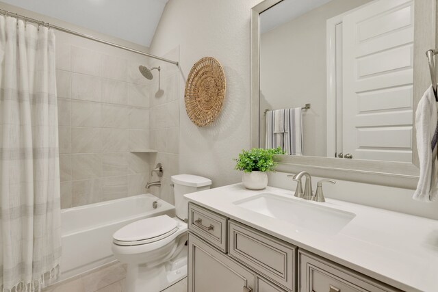 21310 Baldovin Way, Tomball, TX 77375 - full bathroom with shower / bath combo, vanity, and vaulted ceiling