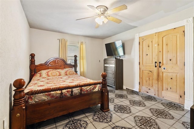 3520 Mattye Maye Dr, Pasadena, TX 77503 - bedroom featuring a ceiling fan and light tile patterned floors