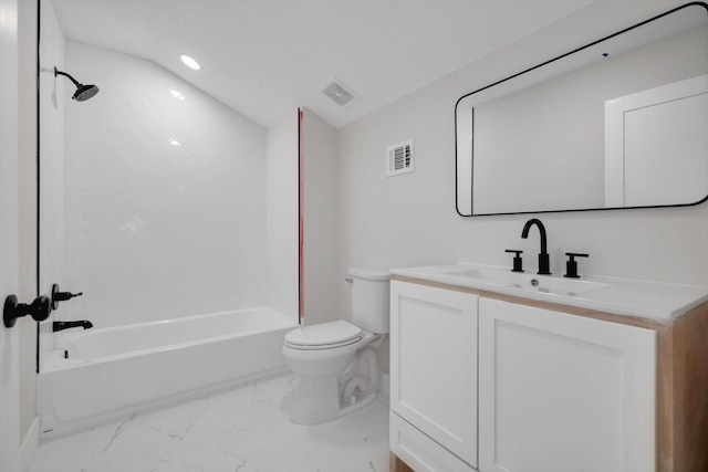 630 S Railroad Ave, Shepherd, TX 77371 - full bathroom with vanity, marble finish flooring, shower / bathtub combination, and recessed lighting