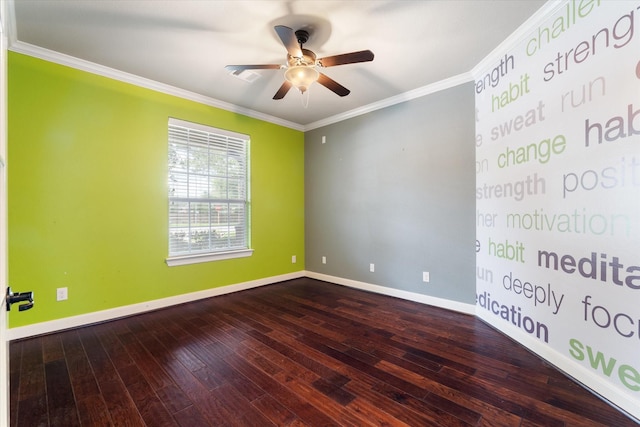 15602 Shining Brook Ct, Houston, TX 77044 - spare room with a ceiling fan, dark wood-style flooring, and crown molding