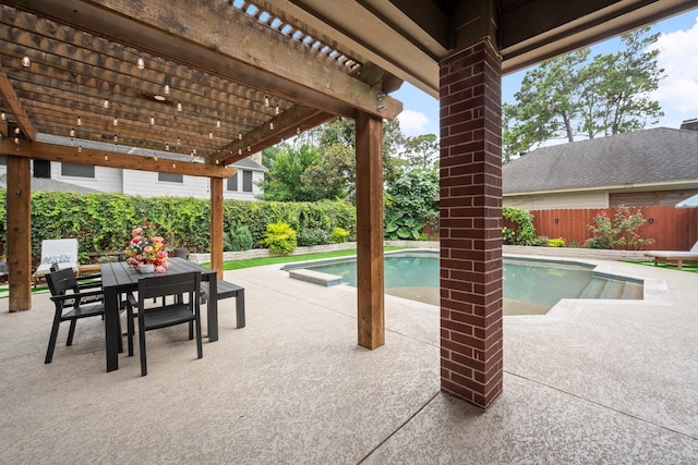 13306 Golden Valley Dr, Cypress, TX 77429 - view of pool featuring a pergola, a fenced backyard, a patio area, and outdoor dining area