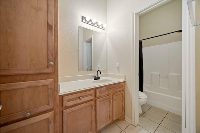 3722 Kildare Dr, Houston, TX 77047 - full bath with tile patterned flooring, vanity, shower / bath combination with curtain, and a textured wall