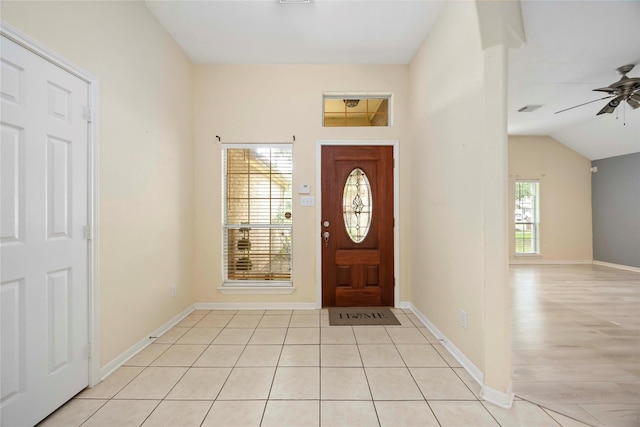3722 Kildare Dr, Houston, TX 77047 - foyer featuring a ceiling fan, lofted ceiling, and light tile patterned floors