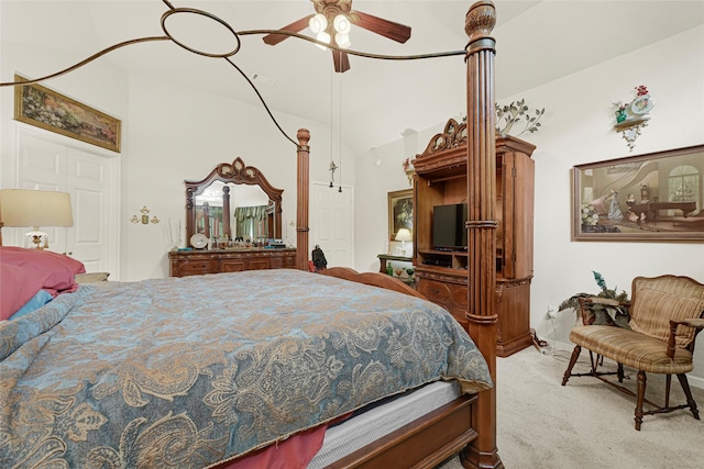 16535 Mccormick Dr, Houston, TX 77095 - carpeted bedroom featuring lofted ceiling and a ceiling fan