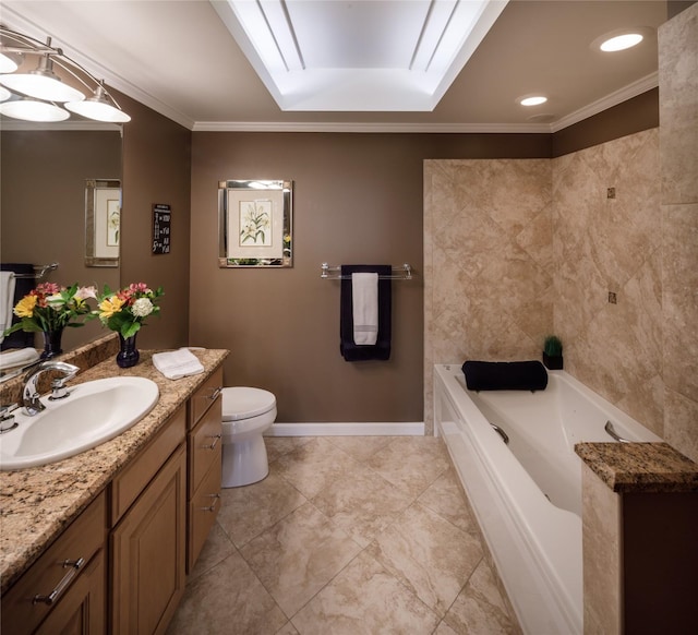 5001 Woodway Dr Unit 1704, Houston, TX 77056 - bathroom featuring vanity, a bath, crown molding, and tile patterned floors