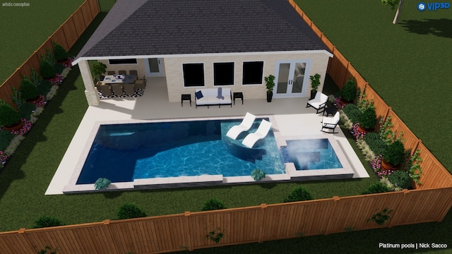 10614 Hazel Hills Dr, Cypress, TX 77433 - view of swimming pool with a fenced backyard, a pool with connected hot tub, and a patio