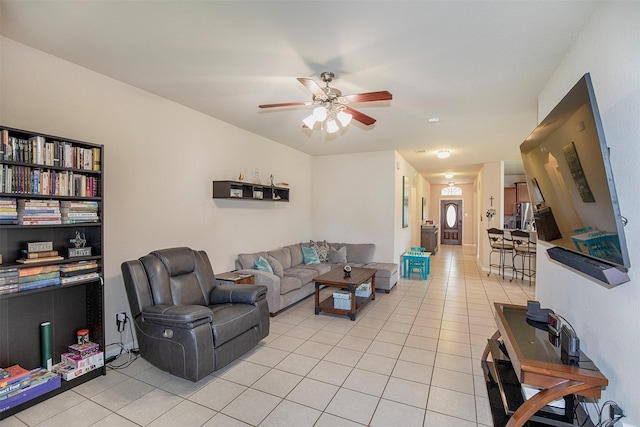 1911 Vineyard Bend Ct, Pearland, TX 77581 - living area with light tile patterned flooring and ceiling fan
