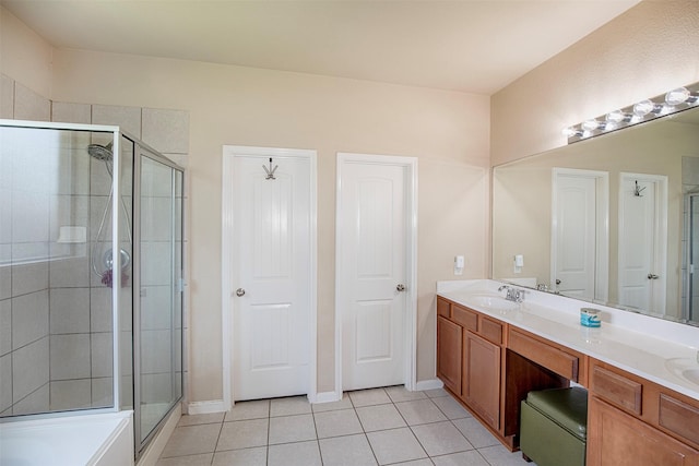 1911 Vineyard Bend Ct, Pearland, TX 77581 - full bath featuring a stall shower, double vanity, and tile patterned floors
