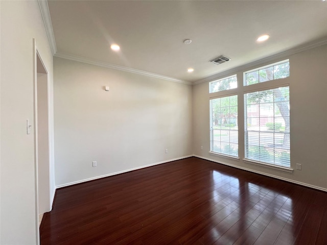 22 Crestview Trl, Houston, TX 77082 - empty room with dark wood-style flooring, ornamental molding, and recessed lighting