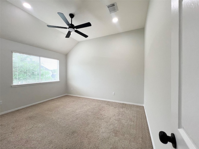 22 Crestview Trl, Houston, TX 77082 - empty room featuring carpet floors, lofted ceiling, ceiling fan, and recessed lighting