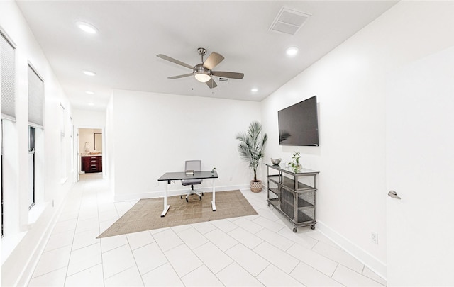 1767 Michigan St, Houston, TX 77006 - sitting room with a ceiling fan, recessed lighting, and an office area