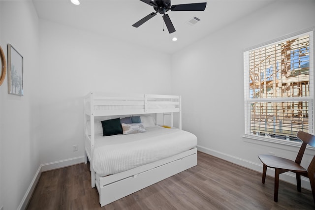 22831 Cuadro St, Galveston, TX 77554 - bedroom featuring wood finished floors, recessed lighting, and ceiling fan