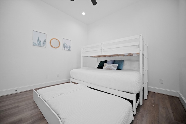 22831 Cuadro St, Galveston, TX 77554 - bedroom with wood finished floors, a ceiling fan, and recessed lighting