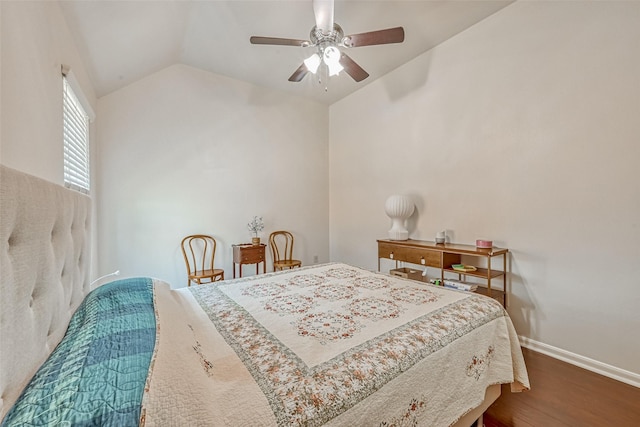 5918 Emmit Creek Ln, Sugar Land, TX 77479 - bedroom with wood finished floors, lofted ceiling, and ceiling fan