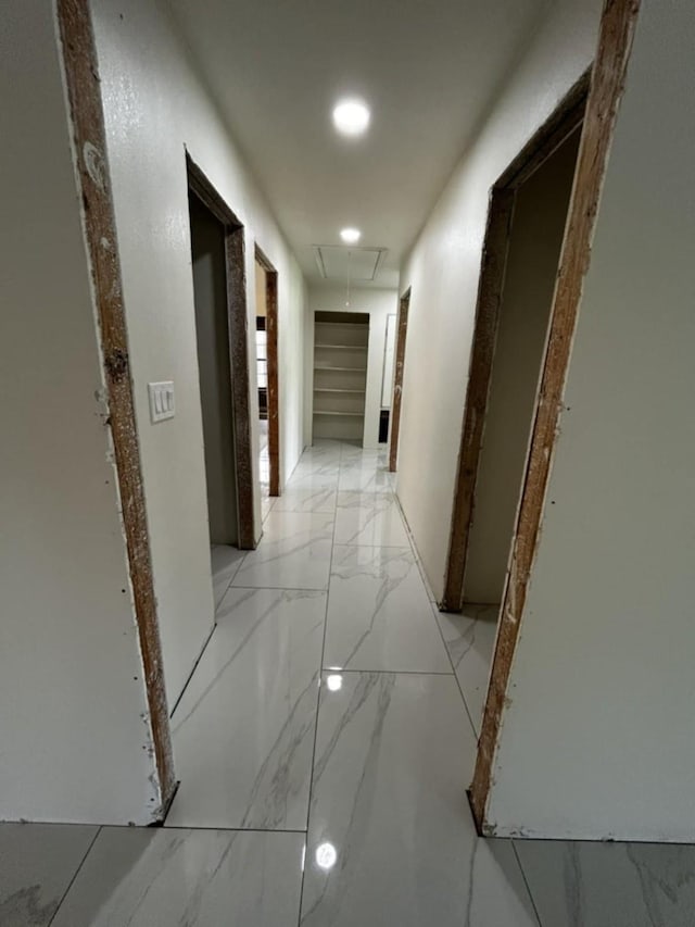 12206 Fairhaven Ln, Montgomery, TX 77356 - hall featuring attic access and light marble finish flooring