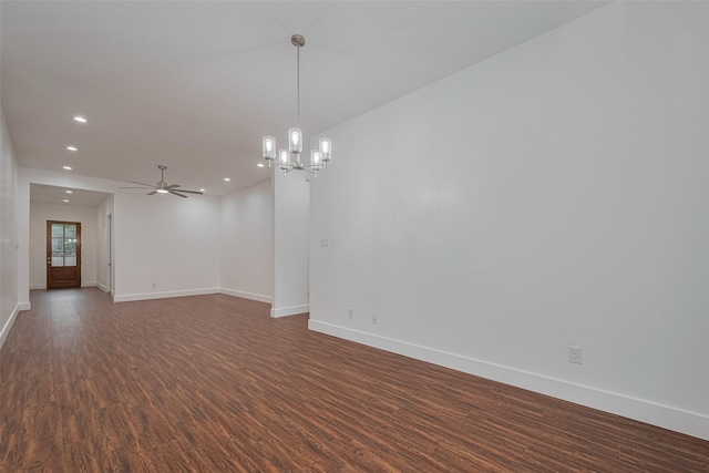 515 Briarcliff Dr, Houston, TX 77076 - unfurnished room featuring dark wood-style floors, a ceiling fan, a chandelier, and recessed lighting