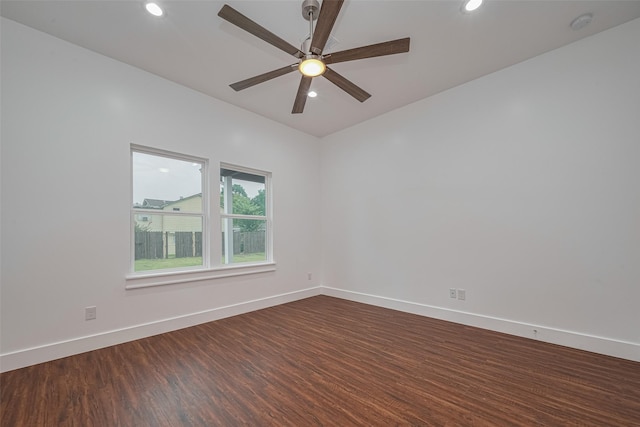 515 Briarcliff Dr, Houston, TX 77076 - empty room featuring ceiling fan, recessed lighting, dark wood-style floors, and a smoke detector