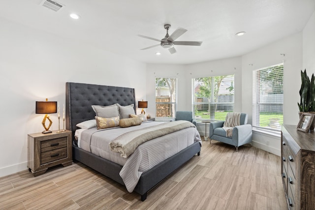 13826 Swan Hollow Ln, Houston, TX 77041 - bedroom with light wood-style floors, a ceiling fan, and recessed lighting
