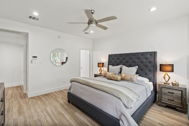 13826 Swan Hollow Ln, Houston, TX 77041 - bedroom featuring light wood-style flooring, recessed lighting, and ceiling fan