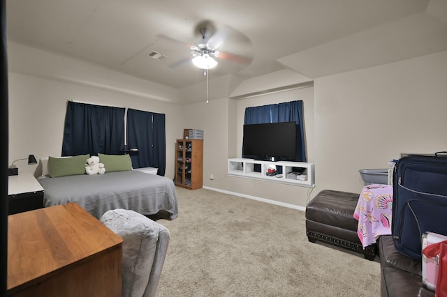 7455 Durango Creek Dr, Magnolia, TX 77354 - bedroom with carpet floors, lofted ceiling, and a ceiling fan