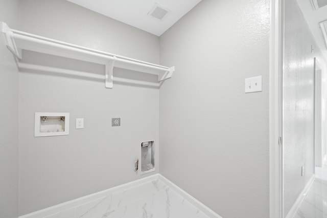18935 Remington Bend Dr, Houston, TX 77073 - washroom with electric dryer hookup, hookup for a washing machine, marble finish floors, and gas dryer hookup