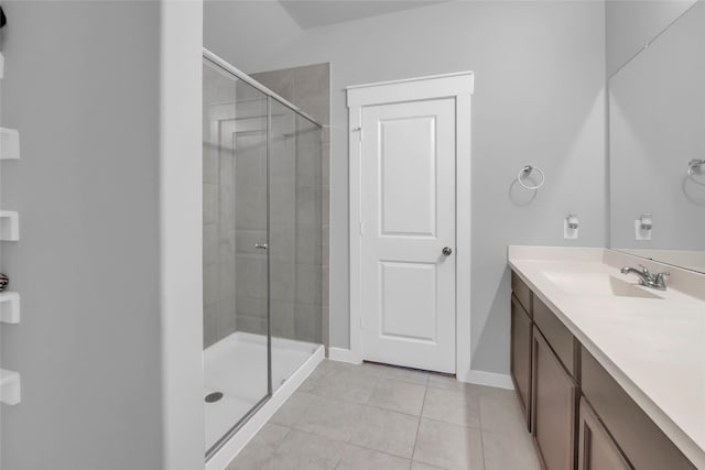 12326 Sabine Point Dr, Humble, TX 77346 - full bathroom featuring vanity, a stall shower, and tile patterned floors