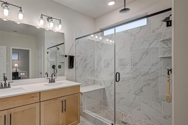 3226 Longleaf Meadows Dr, Houston, TX 77063 - bathroom with double vanity and a shower stall
