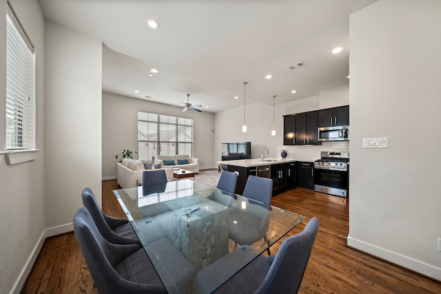 3929 Tulane Oak Dr, Houston, TX 77018 - dining area featuring ceiling fan, wood finished floors, and recessed lighting