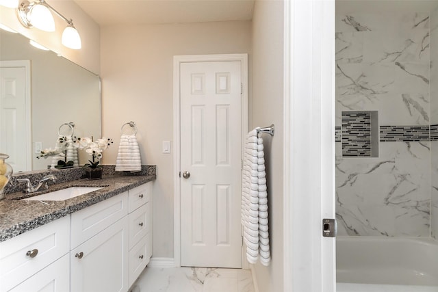 12707 Pleasant Grove Rd, Cypress, TX 77429 - bathroom with marble finish flooring, vanity, and shower / bath combination