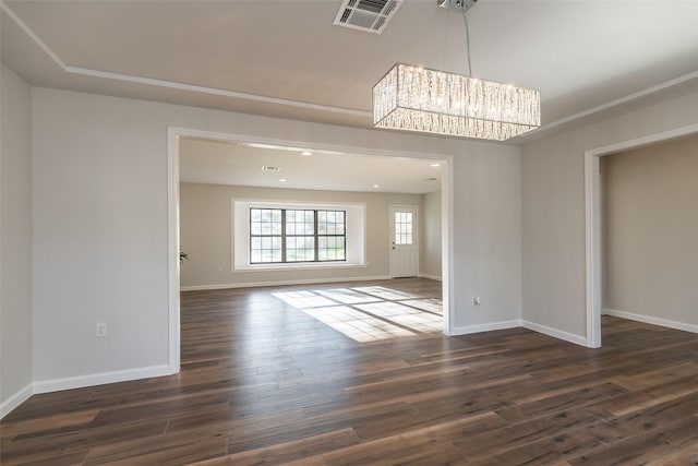 12707 Pleasant Grove Rd, Cypress, TX 77429 - empty room featuring a chandelier and dark wood-type flooring