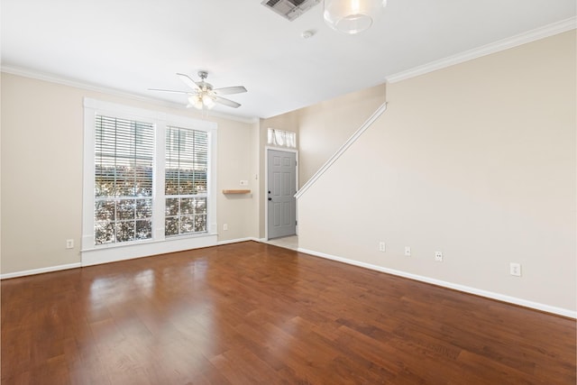1708 Dennis St, Houston, TX 77004 - unfurnished living room featuring ceiling fan, crown molding, and wood finished floors