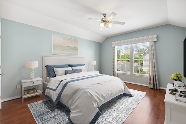 1708 Dennis St, Houston, TX 77004 - bedroom with lofted ceiling, dark wood-style floors, and ceiling fan