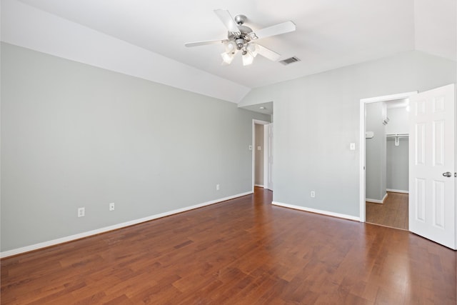 1708 Dennis St, Houston, TX 77004 - unfurnished bedroom with a spacious closet, vaulted ceiling, wood finished floors, ceiling fan, and a closet