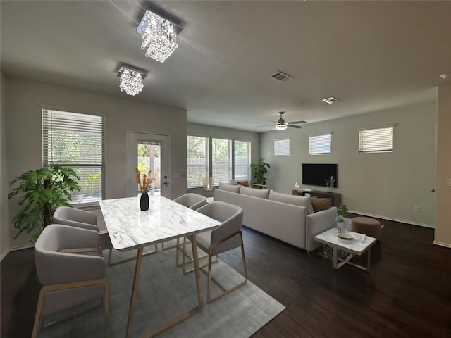 10967 Cannes Memorial Dr, Houston, TX 77043 - dining area featuring dark wood finished floors and ceiling fan