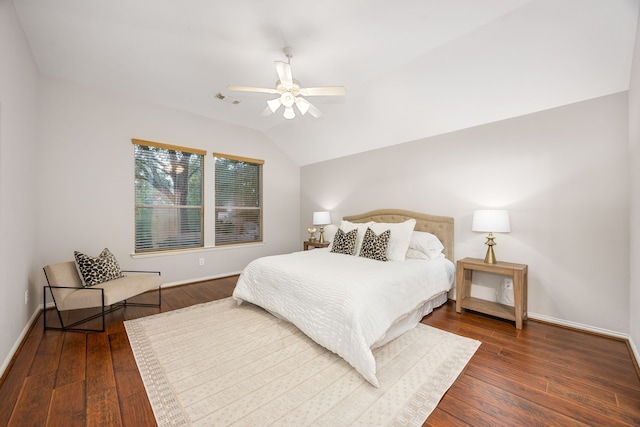 18419 S Raven Shore Dr, Cypress, TX 77433 - bedroom with hardwood / wood-style flooring, vaulted ceiling, and ceiling fan