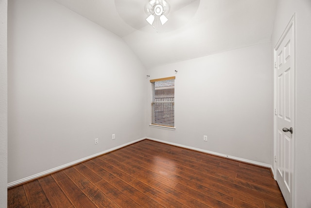 18419 S Raven Shore Dr, Cypress, TX 77433 - spare room featuring a ceiling fan, vaulted ceiling, and dark wood finished floors