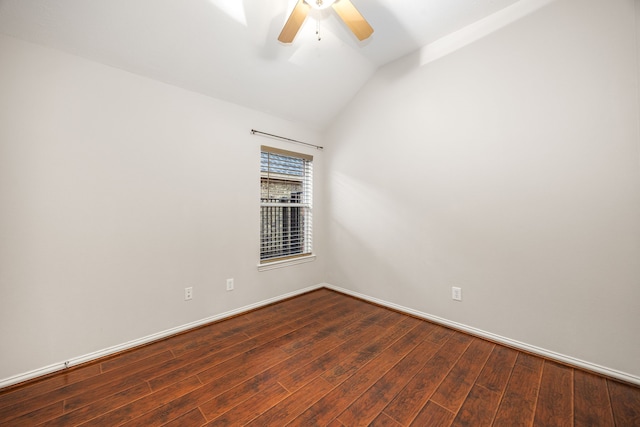 18419 S Raven Shore Dr, Cypress, TX 77433 - spare room featuring ceiling fan, vaulted ceiling, and dark wood-style flooring