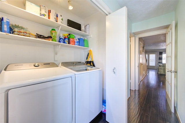 5830 Sampley Way Unit 5830, Houston, TX 77092 - laundry area with washing machine and clothes dryer and dark wood-style flooring
