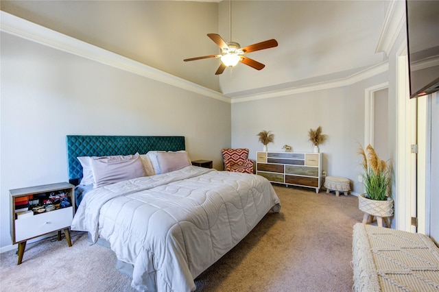 5830 Sampley Way Unit 5830, Houston, TX 77092 - carpeted bedroom featuring ornamental molding, a ceiling fan, and vaulted ceiling