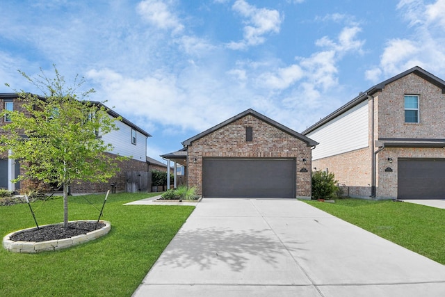 23238 Spring Genesis Ln, Katy, TX 77493 - view of front facade featuring a front yard, driveway, brick siding, and an attached garage