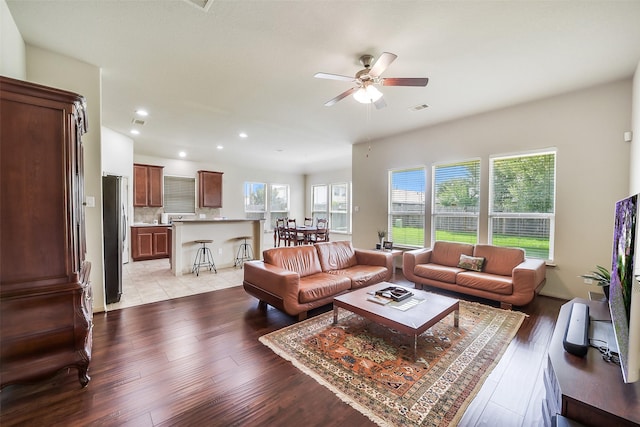 2614 Maverick Park Ln, Katy, TX 77449 - living room with a ceiling fan, recessed lighting, and light wood-style floors