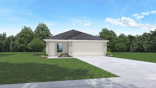 546 Belle Springs Ln, Conroe, TX 77301 - view of front of property with brick siding, a front yard, concrete driveway, and an attached garage