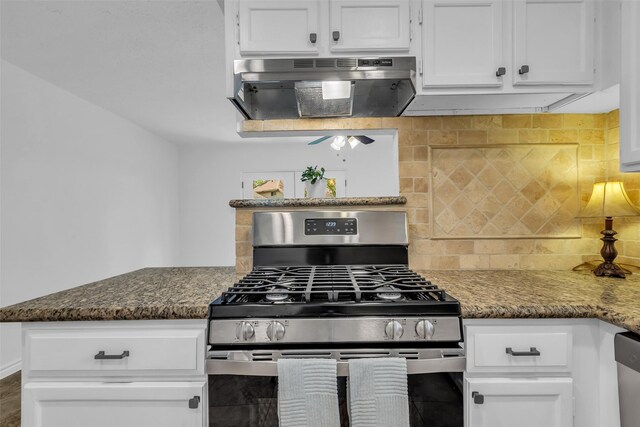 9410 Chapel Pine Ct, Spring, TX 77379 - kitchen with appliances with stainless steel finishes, under cabinet range hood, white cabinets, and decorative backsplash