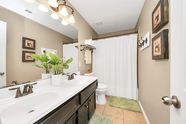 6111 Meadowstream Ct, Katy, TX 77450 - bathroom with double vanity, tile patterned flooring, and a shower with shower curtain