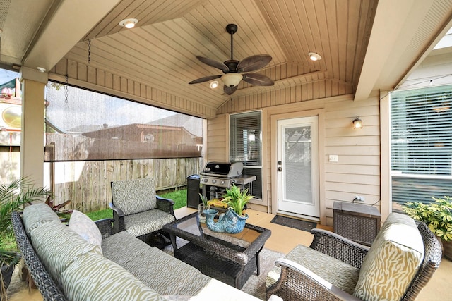 6111 Meadowstream Ct, Katy, TX 77450 - view of patio / terrace with an outdoor living space, grilling area, and ceiling fan