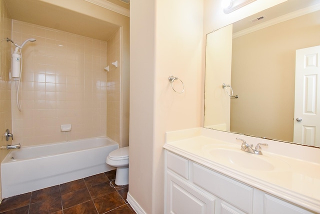 14431 Basalt Ln, Houston, TX 77077 - bathroom featuring ornamental molding, vanity, and bathtub / shower combination