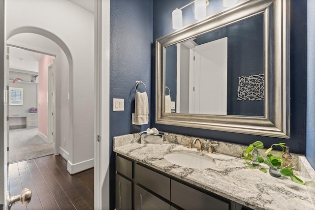 22 Mayapple Blossom Pl, Tomball, TX 77375 - bathroom featuring vanity and wood finished floors